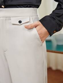 BizChic 素色斜口袋闊腿西裝褲 - 杏色 - 查看 7