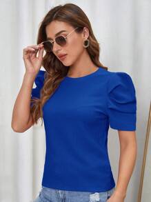 SHEIN Clasi Camiseta unicolor de manga farol - azul real - Ver 3