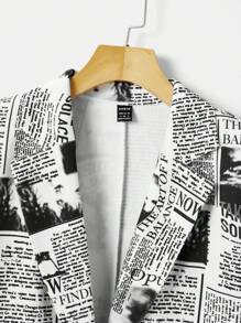 SHEIN EZwear 萬聖節1入組報紙印花西裝領西裝外套