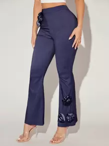 SHEIN BAE High Waist Appliques Detail Flare Leg Pants