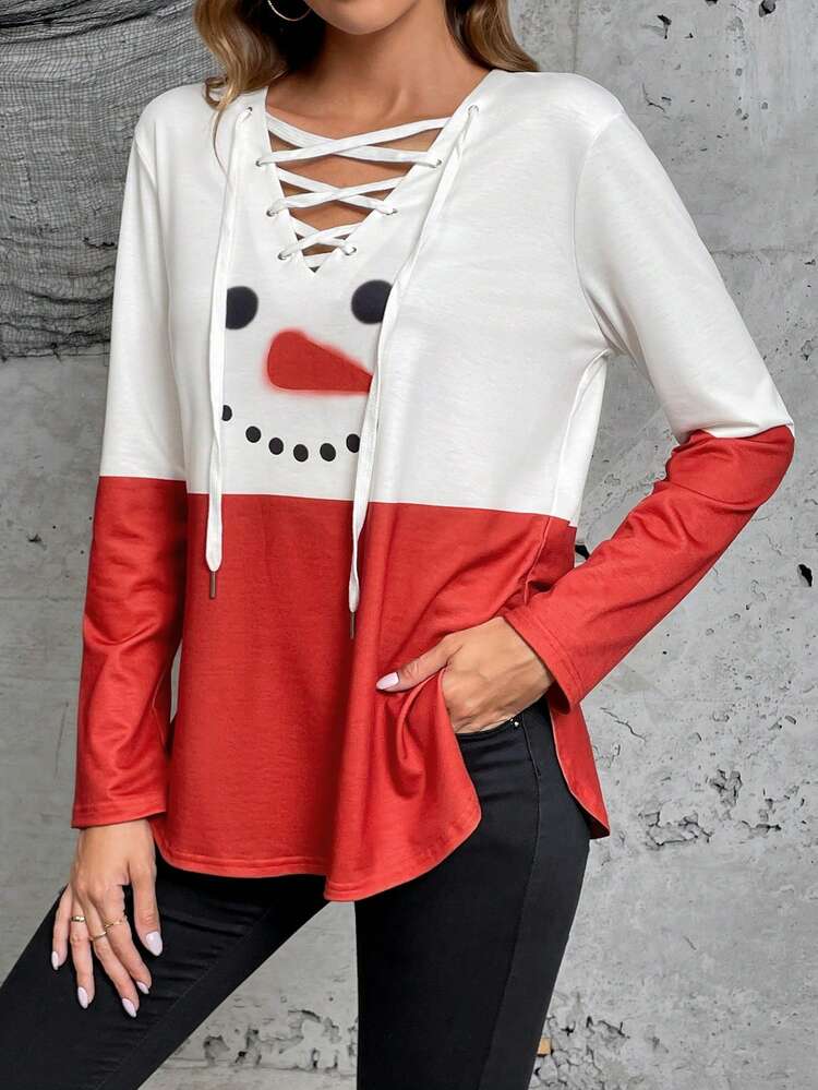 Two Tone Lace Up Front Tee