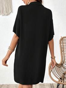 SHEIN VCAY 蝙蝠袖口袋貼布襯衫洋裝