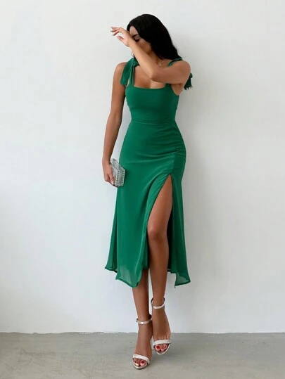EURMUSE Tie Shoulder Split Thigh Cami Dress