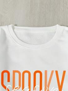 SHEIN EZwear 字母圖案加絨內裏運動衫 - 白色 - 查看 3