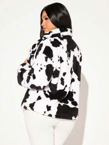 SHEIN SXY Abrigo Con Hombros Caídos Y Estampado De Vaca Con Pelo - Blanco y Negro - Ver 2