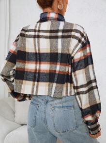 SHEIN EZwear 格纹印花落肩衬衫、长袖上衣 - 彩色 - 查看 2