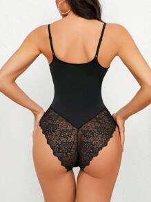 Contrast Lace Cami Shapewear Bodysuit UnderwearOuter - Black - View 7