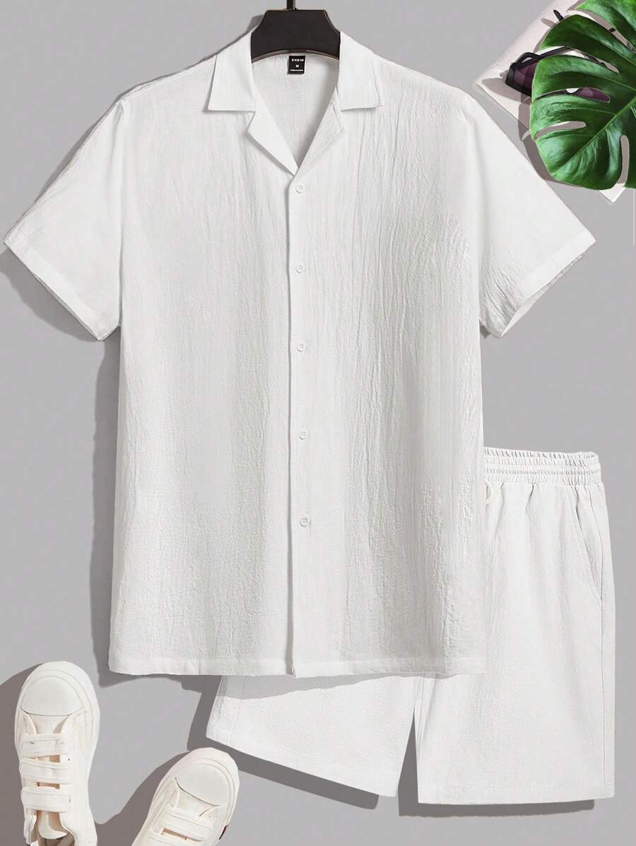 Manfinity VCAY 男士實色翻領短袖襯衫和短褲