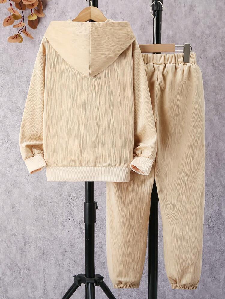 Tween Boy Letter Patched Kangaroo Pocket Hoodie & Sweatpants