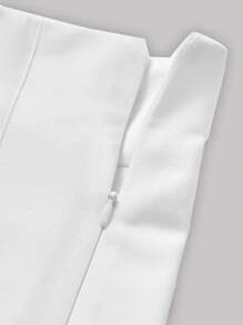 SHEIN MOD Falda blanca de cintura alta con pliegues y pespuntes - Blanco - Ver 3