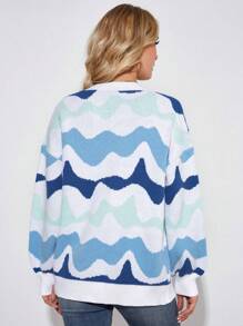 GIOIA TANG 艺术家图案落肩开衫 - 藍色 - 查看 2