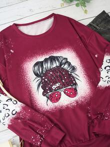 SHEIN LUNE Figure Graphic Drop Shoulder Sweatshirt - Red - View 6