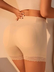 SHEIN Women's Casual Comfy Apricot Butt And Hip Enhancer Short Underwear With Contrast Lace Trim - Apricot - View 3