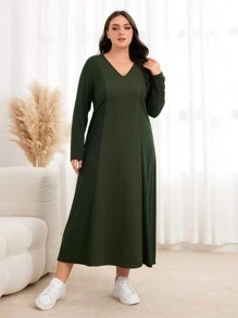 Al Najma Plus Solid V Neck Arabian Dress