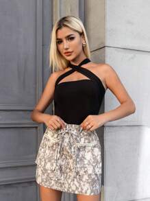 GENKIRA Allover Print Knot Front Skirt - Multicolor - View 4