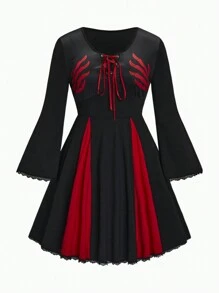 Calvaya Talla grande Vestido de color combinado con cordón delantero