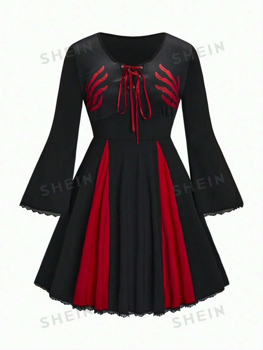 Calvaya Talla grande Vestido de color combinado con cordón delantero