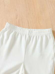 SHEIN Baby Girl Contrast Lace Flounce Sleeve Top & Pants & Headband Photography Set - White - View 5