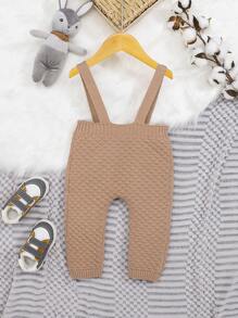 SHEIN Baby Boy Solid Knit Suspender Pants Without Tee - Apricot - View 2