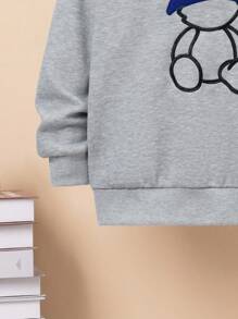 SHEIN Tween Boy 1pc Cartoon Embroidery Sweatshirt - Grey - View 5