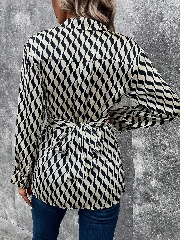 Allover Print Wrap Knot Back Blouse