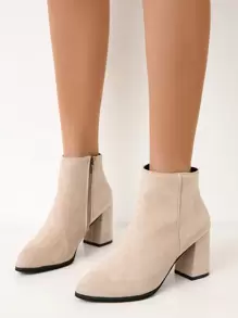 New Winter Women's Suede Pointed Toe High Heel Ankle Boots With Side Zipper And Plush Lining For Fashion - Beige - View 6