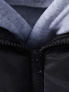 SHEIN 男小童字母補丁細節外套馬甲和加絨內裏連帽衛衣和運動褲 - 灰色 - 查看 4