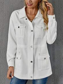SHEIN LUNE Túi có nắp Thả vai Dây rút Áo trùm đầu - trắng - Xem 1