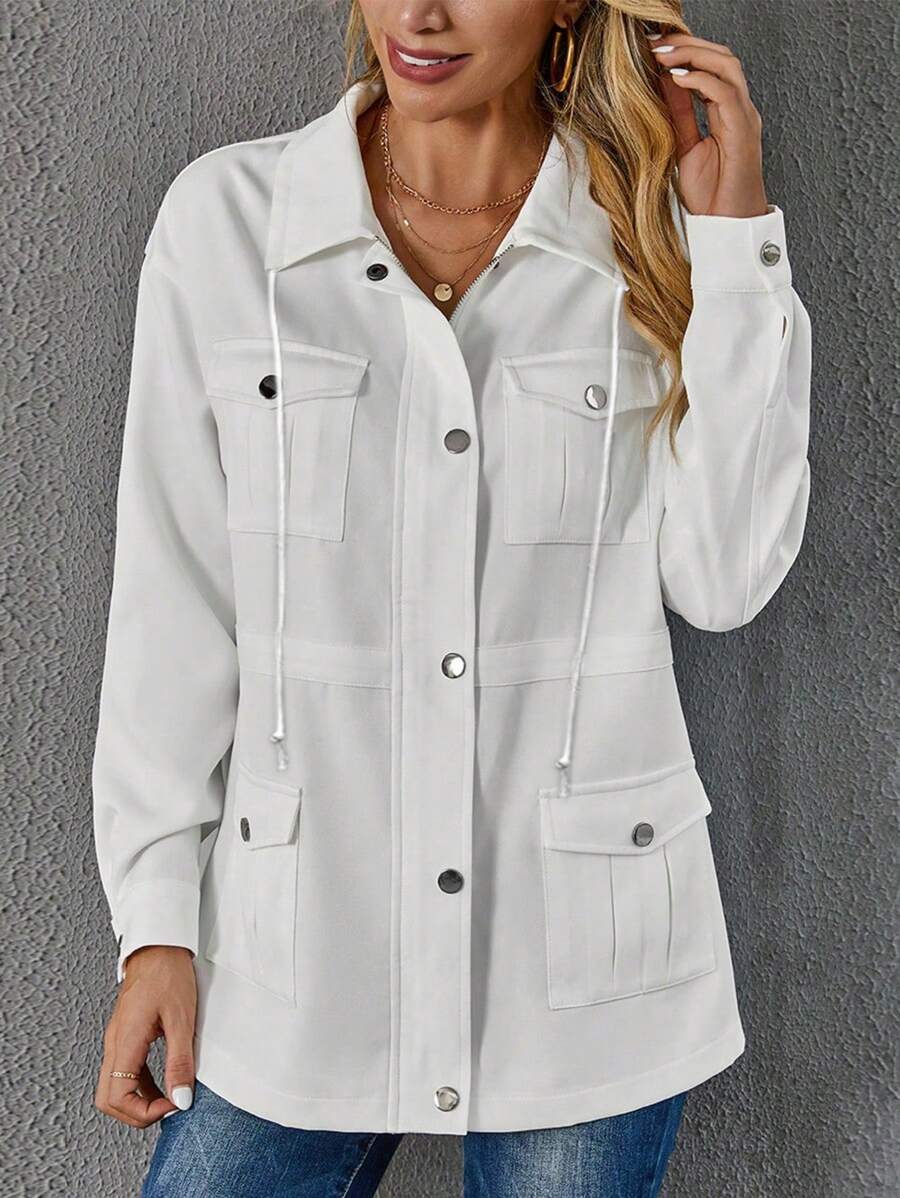 SHEIN LUNE Túi có nắp Thả vai Dây rút Áo trùm đầu - trắng - Xem 1