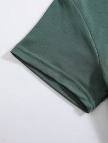 SHEIN LUNE Áo thun nữ màu trơn Giải trí - Màu xanh lá cây đậm - Xem 3