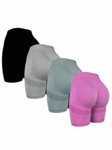 Easithlete 4 件宽腰带运动短裤女士运动短裤、健身短裤、骑行短裤 - 彩色 - 查看 3