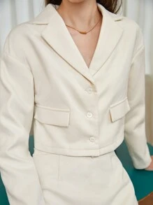 BizChic Lapel Neck Drop Shoulder Blazer & Skirt - Apricot - View 7