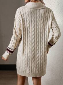 Breezaya Women's Retro Style Minimalist Casual Knit Sweater Dress - Apricot - View 2