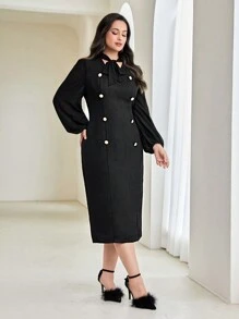 Modelyn 加大领口灯笼袖连衣裙长款晚礼服 - 黑色 - 查看 4