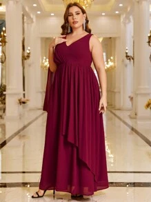 SHEIN Belle Vestido con capa de gasa burdeos sólido - Burdeos - Ver 5