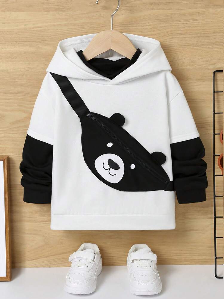 Young Boy Bear Print 3D Ear Design Sweatshirt