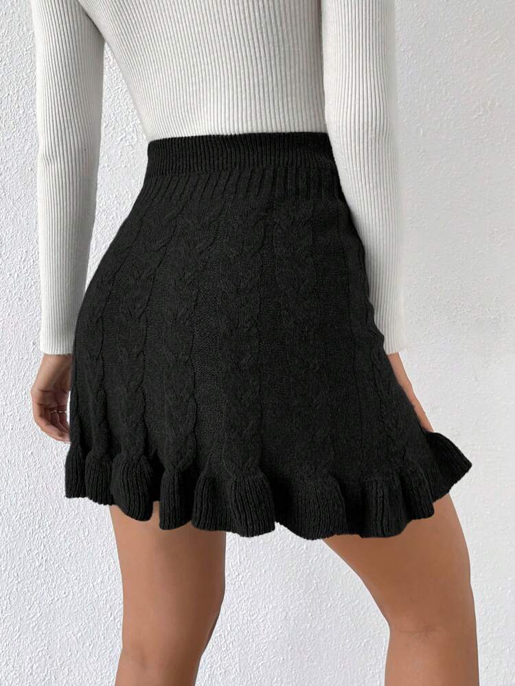 High Waist Ruffle Hem Knit Skirt