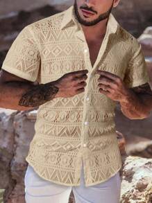 Manfinity RSRT Men Hollow Out Button Up Shirt - Apricot - View 1