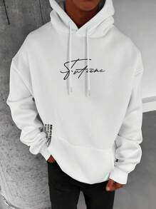 Manfinity Homme Nam Đồ họa Khẩu hiệu Túi kangaroo Dây rút Hoodie - trắng - Xem 1