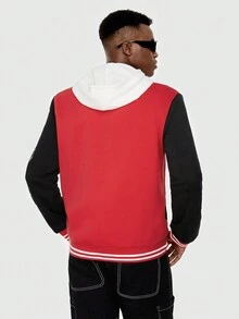 ROMWE MEN Street Life Guys Letter Graphic Striped Trim Colorblock Varsity Jacket - Multicolor - View 5