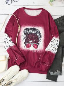 SHEIN LUNE Figure Graphic Drop Shoulder Sweatshirt - Red - View 1