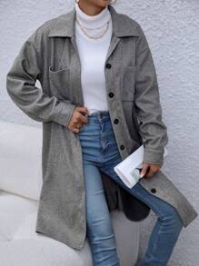 Chiquease Drop Shoulder Pocket Patched Overcoat Fall Cloth For Women - Dark Grey - View 1