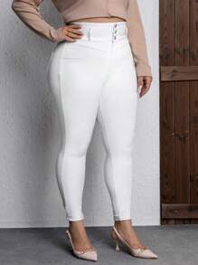 Calvaya 女士實心高腰緊身褲 - 白色 - 查看 5