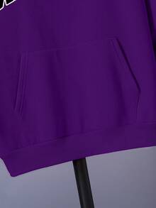 Nam Plus Đồ họa Chữ cái Túi kangaroo Dây rút Lót nhiệt Hoodie - trắng - Xem 3