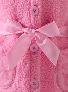 Baby Girl Solid Belted Teddy Coat - Pink - View 6