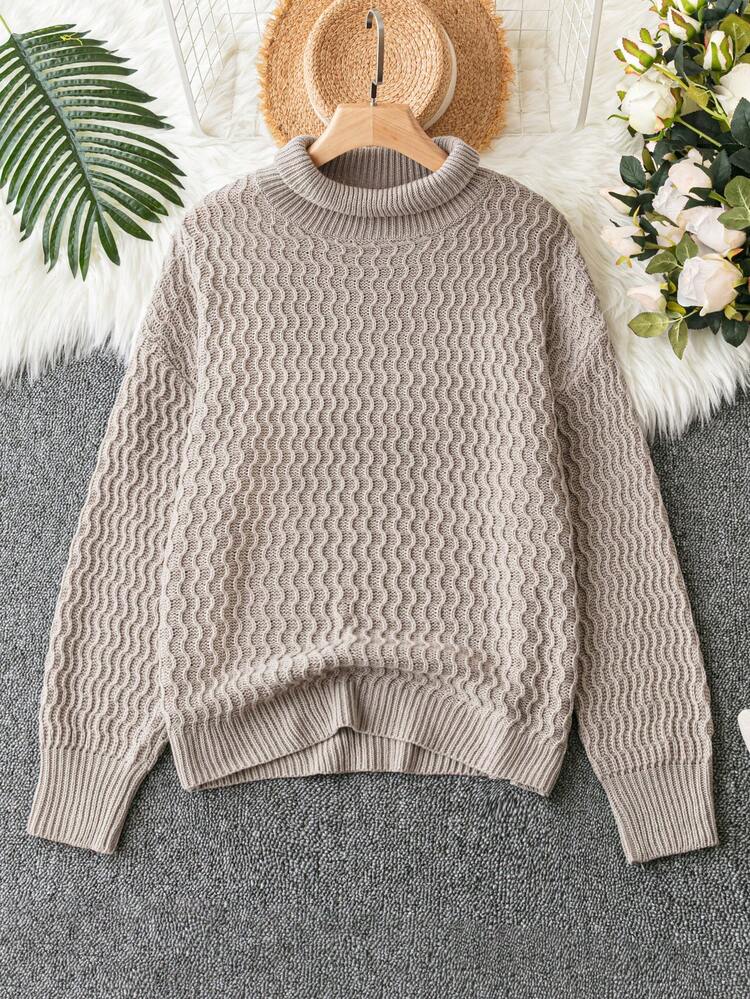 Plus Turtleneck Drop Shoulder Sweater Knit Pullover Fall Winter Sweater