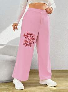 SHEIN EZwear 大碼標語圖案闊腿褲 - 彩色 - 查看 1
