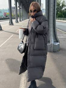 DAZY Long Thick Padded Coat For Women Winter - Dark Grey - View 7