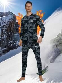 Men Camo Print Raglan Sleeve Top-stitching Sports Set - Multicolor - View 1