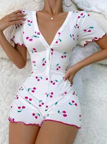 رومبير نوم بطباعة كرز مقلم نمط نبات الخس أزرار أمامية - متعدد الألوان - مشاهدة 1